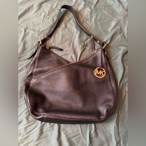 Michael Kors Black Pebbled Leather Hobo Bag with Gold Hardware